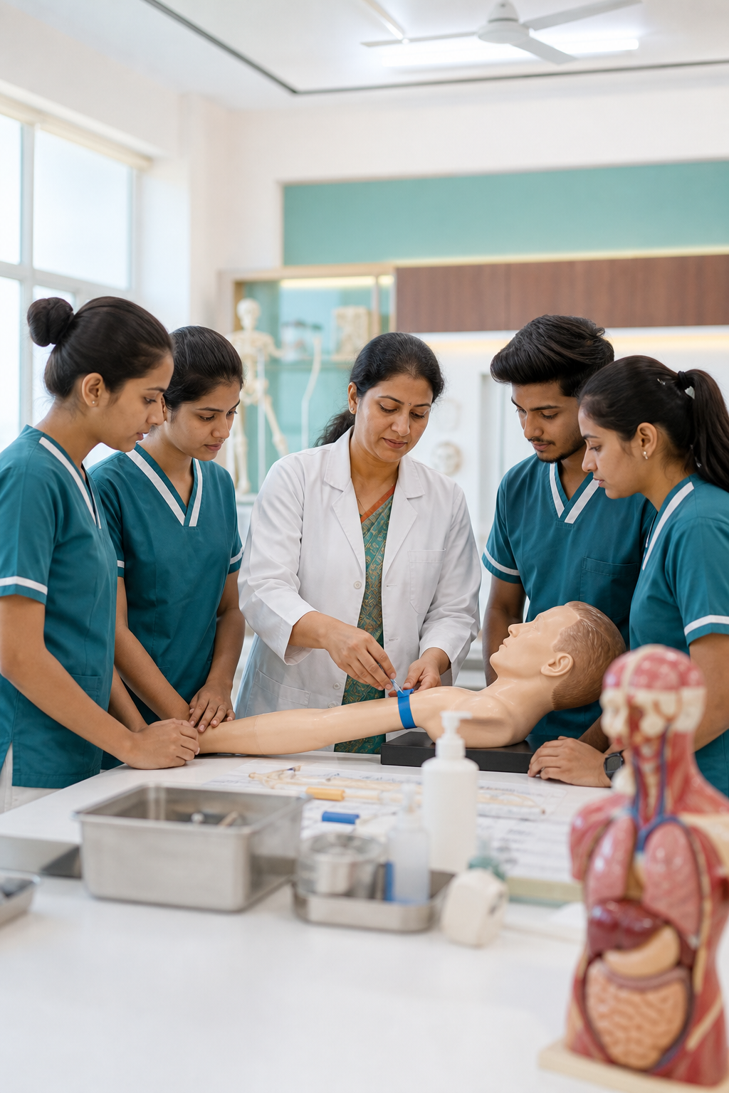 Health science students receiving practical training guidance
